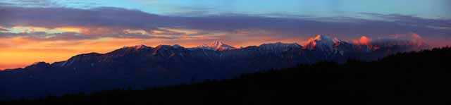 Foto, materieel, vrij, landschap, schilderstuk, bevoorraden foto,Zuidelijke Alpen heel uitzicht, De Alpen, Berg beklimming, De zonsopgang, De sneeuw