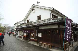 photo, la matire, libre, amnage, dcrivez, photo de la rserve,Magasin de souvenir Kurashiki, souvenir, Architecture de la tradition, enseigne, le mur a couvert des carreaux carrs et articul avec pltre lev