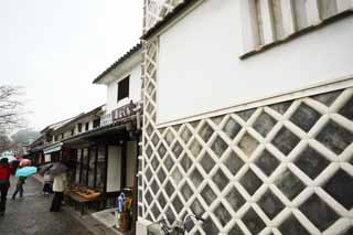 Foto, materieel, vrij, landschap, schilderstuk, bevoorraden foto,Kurashiki bergplaats, Gedenkteken, Traditie architectuur, Signboard, Muur bedekt met plein tichels en invoegden met de montagevloer wondpleister