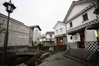 Foto, materieel, vrij, landschap, schilderstuk, bevoorraden foto,Kurashiki Kurashiki River, Traditionele cultuur, Muur bedekt met plein tichels en invoegden met de montagevloer wondpleister, Japanse cultuur, De geschiedenis