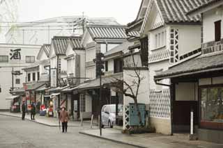 Foto, materieel, vrij, landschap, schilderstuk, bevoorraden foto,Kurashiki gedenkteken winkel, Gedenkteken, Traditie architectuur, Signboard, Muur bedekt met plein tichels en invoegden met de montagevloer wondpleister