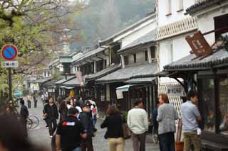 Foto, materieel, vrij, landschap, schilderstuk, bevoorraden foto,Kurashiki gedenkteken winkel, Gedenkteken, Traditie architectuur, Signboard, Muur bedekt met plein tichels en invoegden met de montagevloer wondpleister