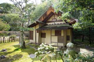 Foto, materiell, befreit, Landschaft, Bild, hat Foto auf Lager,Koraku-en Garden Teeschrein gewidmet zum Grnder einer religisen Sekte, Tee-Zeremonienzimmer, Teezeremonie, Rikyu Senno, Japanische Kultur