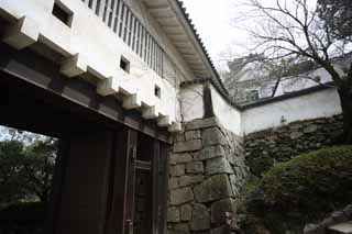 Foto, materiell, befreit, Landschaft, Bild, hat Foto auf Lager,Das Okayama-jo Burgkorridortor, Burg, Burgtor, Krhen Sie Burg, 