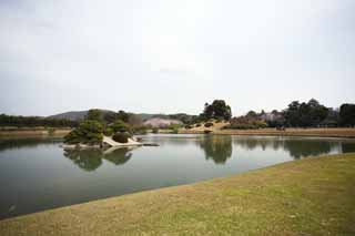 fotografia, material, livra, ajardine, imagine, proveja fotografia,A lagoa do Koraku-en Jardim pntano, barraca descansando, gramado, lagoa, Japons ajardina