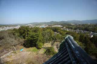 fotografia, material, livra, ajardine, imagine, proveja fotografia,A cidade de Matsue, azulejo de telhado, construindo, anseie, cu azul