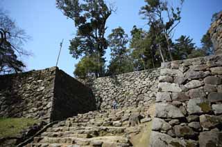 fotografia, material, livra, ajardine, imagine, proveja fotografia,Matsue-jo Castelo, apedreje escada, Empilhar-pedras, castelo, Ishigaki