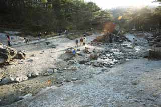 photo, la matire, libre, amnage, dcrivez, photo de la rserve,Une berge du Kusatsu source chaude  l'ouest, pierre, source chaude, Soufre, Service bouddhiste pour les enfants chous