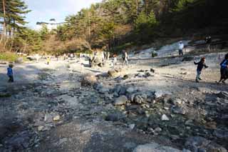 photo,material,free,landscape,picture,stock photo,Creative Commons,A riverbank of the Kusatsu hot spring west, rock, hot spring, Sulfur, Buddhist service for miscarried children