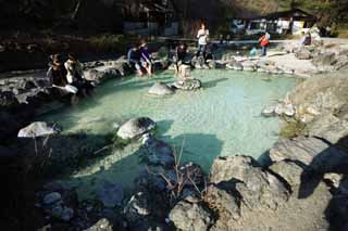 foto,tela,gratis,paisaje,fotografa,idea,Un riverbank del occidente de fuente termal de Kusatsu, Roca, Fuente termal, Azufre, Servicio Buddhist para nios abortados