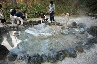 photo, la matire, libre, amnage, dcrivez, photo de la rserve,Le teakettle du Kusatsu ogre de la source chaud, pierre, source chaude, Soufre, Eau chaude